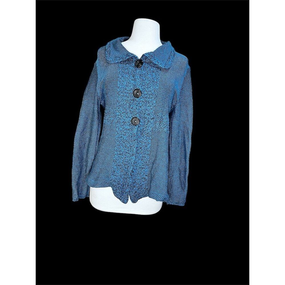 NIC+ZOE Women's L Blue Geometric Long Sleeve Button-Up Jacket